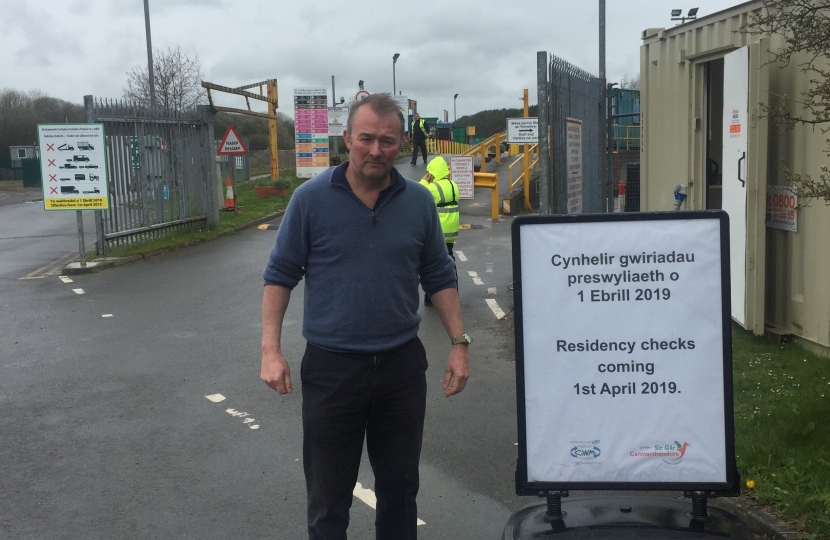Simon Hart MP pictured at Whitland Recycling Centre which has introduced strict residency checks.