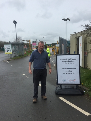 Simon Hart MP pictured at Whitland Recycling Centre which has introduced strict residency checks.